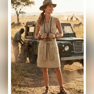 Laundry By Shelli Segal Sleeveless Belted Utility Dress in Beige